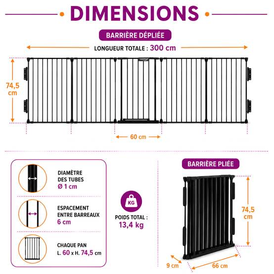 Barrière de sécurité enfant, bébé, animaux - 3 mètres, 5 panneaux - Grille Protection Cheminée Enfant Pliable - Barrière Poêle à Bois - FACILITYS - Image 3