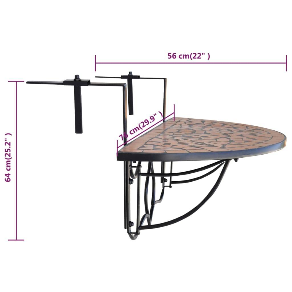 Table de jardin | Table suspendue de balcon Terre cuite Mosaïque - Image 6