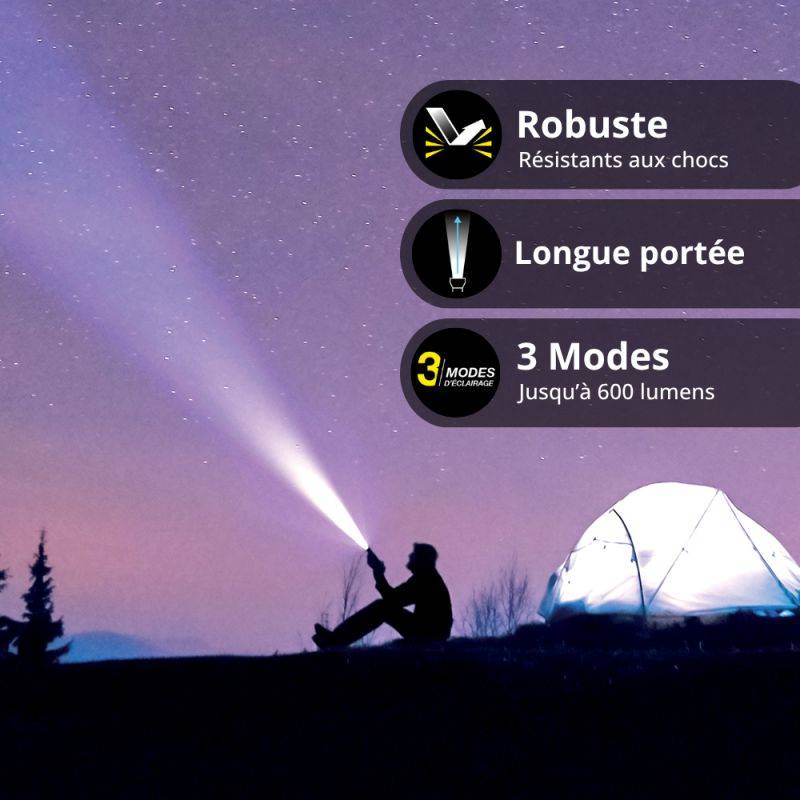 Xanlite - Lampe Torche LED Métallique, x3 Modes d'Eclairage, 600 Lumens, Piles Incluses - TO600M - Image 4