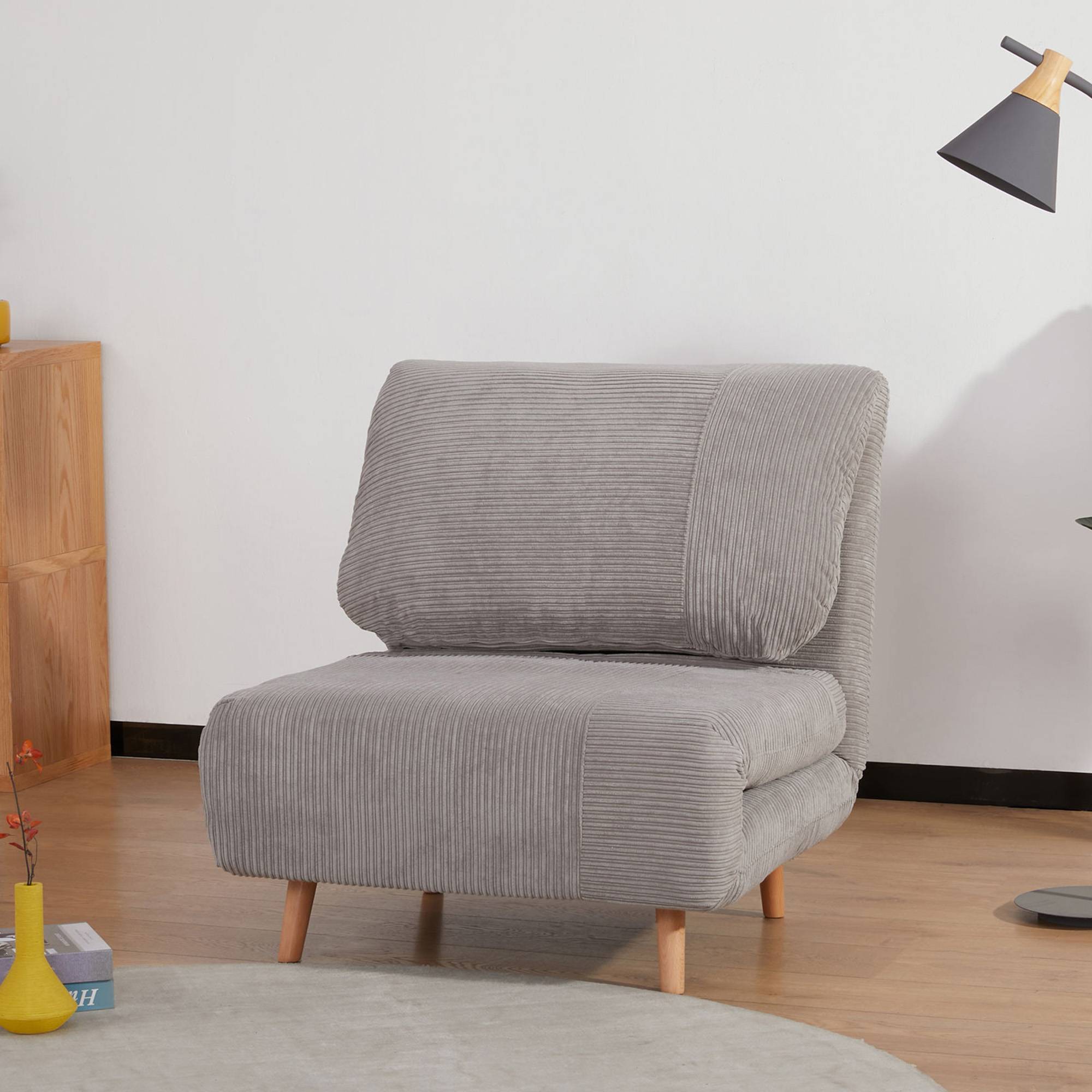Fauteuil convertible 2 en 1 avec lit d'appoint, appui-tête réglable, aspect velours côtelé, 82 cm x 87 cm x 89 cm, gris - Image 3