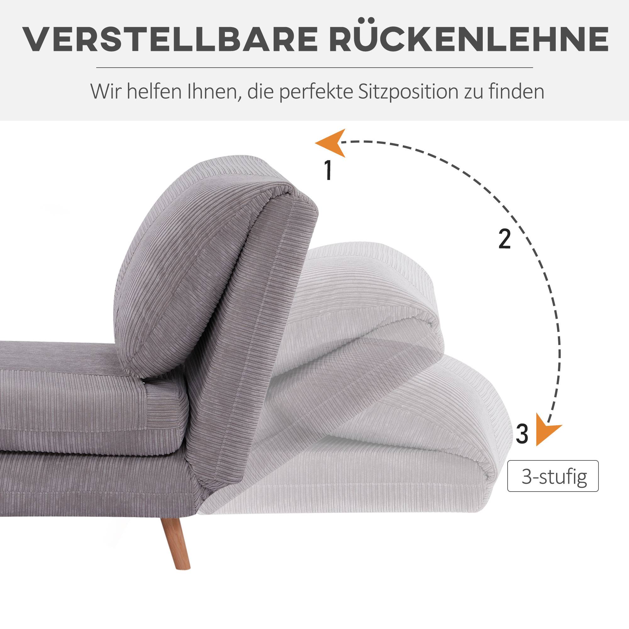 Fauteuil convertible 2 en 1 avec lit d'appoint, appui-tête réglable, aspect velours côtelé, 82 cm x 87 cm x 89 cm, gris - Image 7