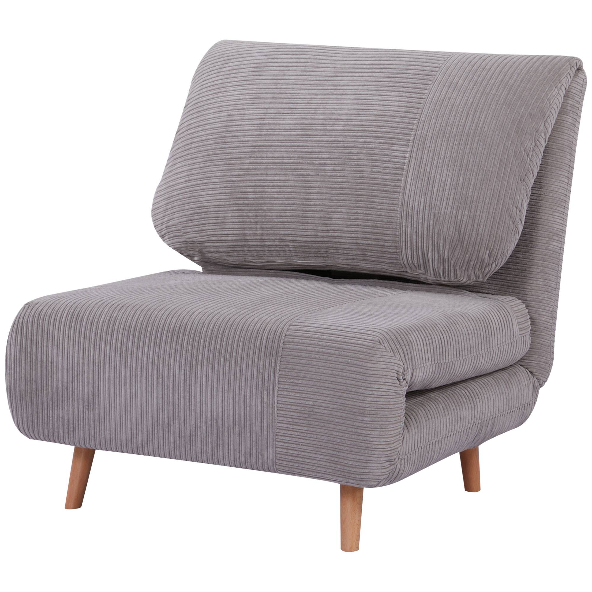 Fauteuil convertible 2 en 1 avec lit d'appoint, appui-tête réglable, aspect velours côtelé, 82 cm x 87 cm x 89 cm, gris - Image 1