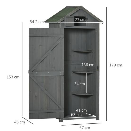 Armoire Jardin Bois Rangement Outils Toit Bitumé Étagères Fenêtre 77x54x179cm - ComfortXL Outdoor Living - Image 3
