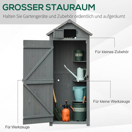 Armoire Jardin Bois Rangement Outils Toit Bitumé Étagères Fenêtre 77x54x179cm - ComfortXL Outdoor Living - Image 4
