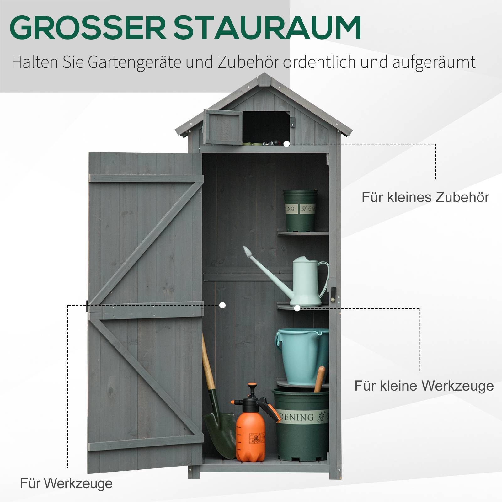Armoire Jardin Bois Rangement Outils Toit Bitumé Étagères Fenêtre 77x54x179cm - ComfortXL Outdoor Living - Image 4