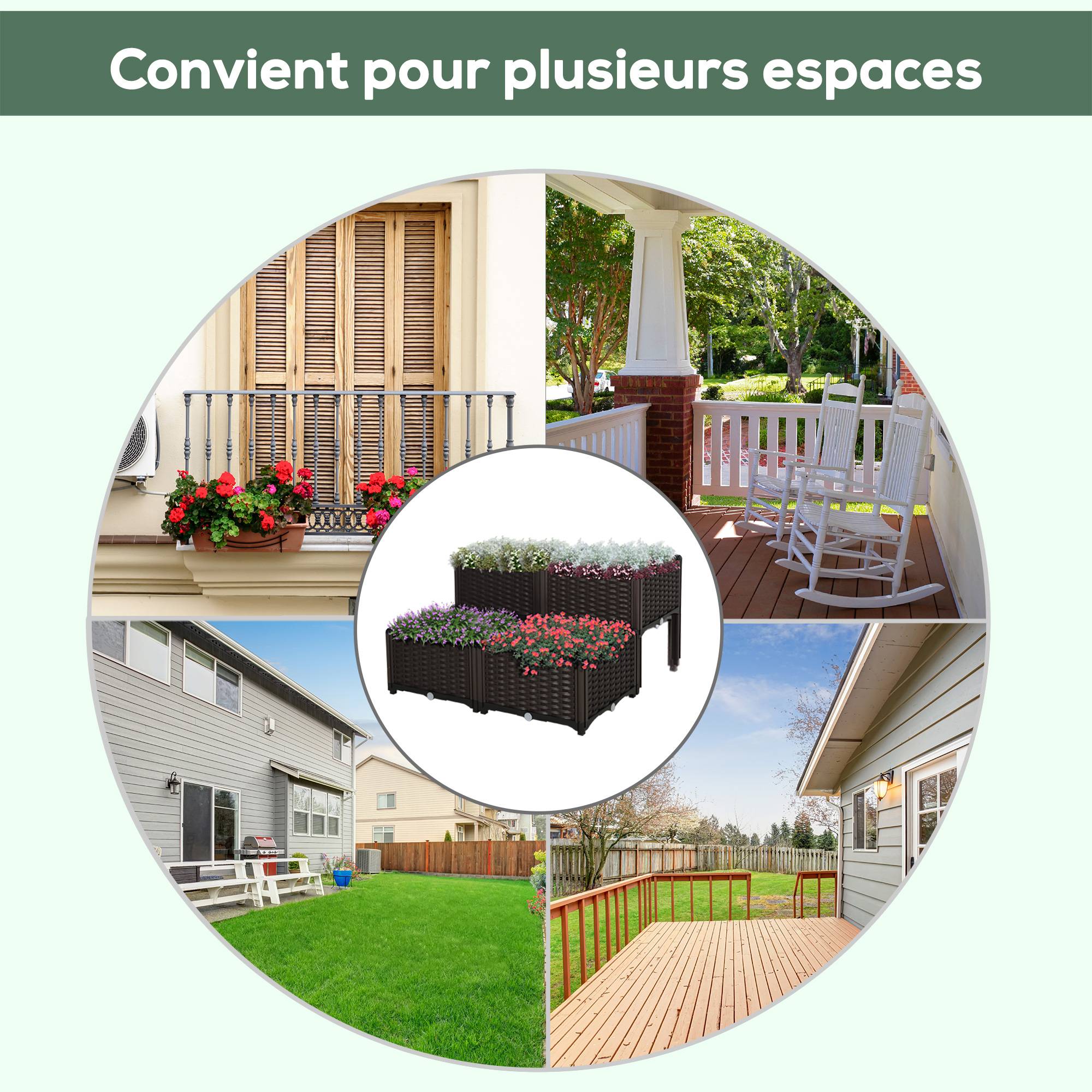 Jardinière sur Pieds carré Potager 2 étages dim. 80L x 80l x 44H cm Insert d'irrigation Plastique Imitation rotin tressé Chocolat - Image 10
