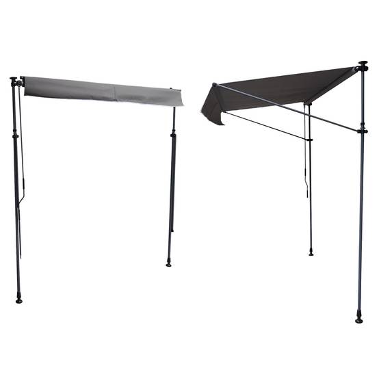 Happy Garden - Store banne pour balcon CHENE 2 × 1,2m - Toile anthracite et structure grise - HAPPY GARDEN - Image 2