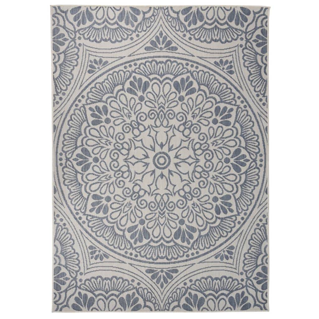 Tapis In/Outdoor à Motif Géométrique Tissage Plat en PP Résistant Bleu 120x170 cm – ComfortXL Outdoor Living - Image 1