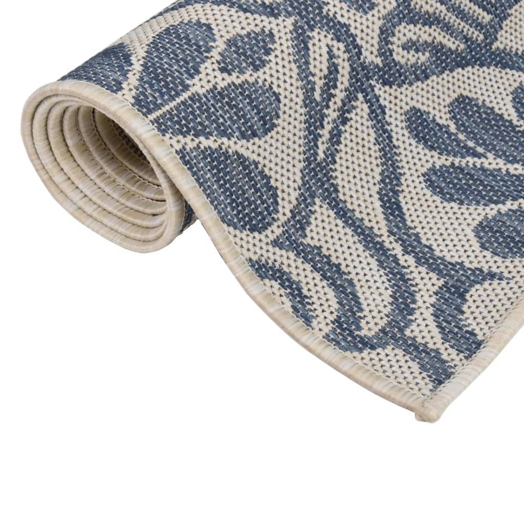 Tapis In/Outdoor à Motif Géométrique Tissage Plat en PP Résistant Bleu 120x170 cm – ComfortXL Outdoor Living - Image 3