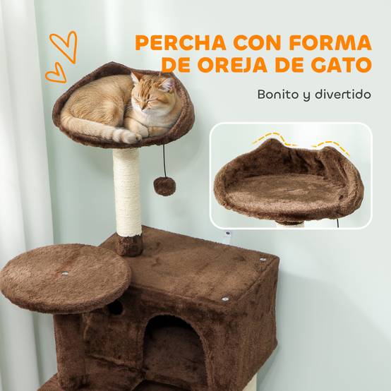 Arbre à chat à griffer 140 cm avec plateformes, lit, 2 niches, hamac, échelle, poteaux en sisal marron - Image 7