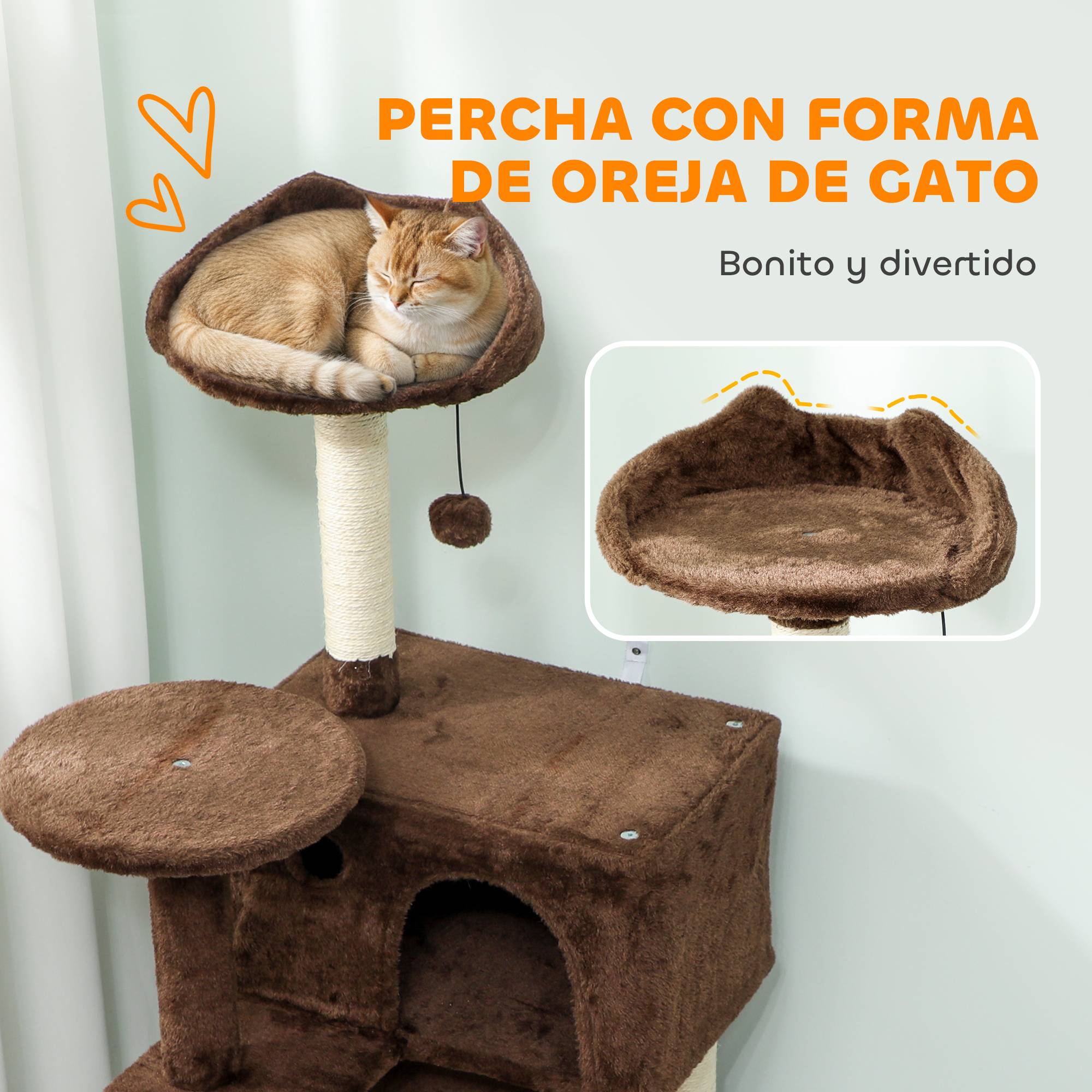 Arbre à chat à griffer 140 cm avec plateformes, lit, 2 niches, hamac, échelle, poteaux en sisal marron - Image 7