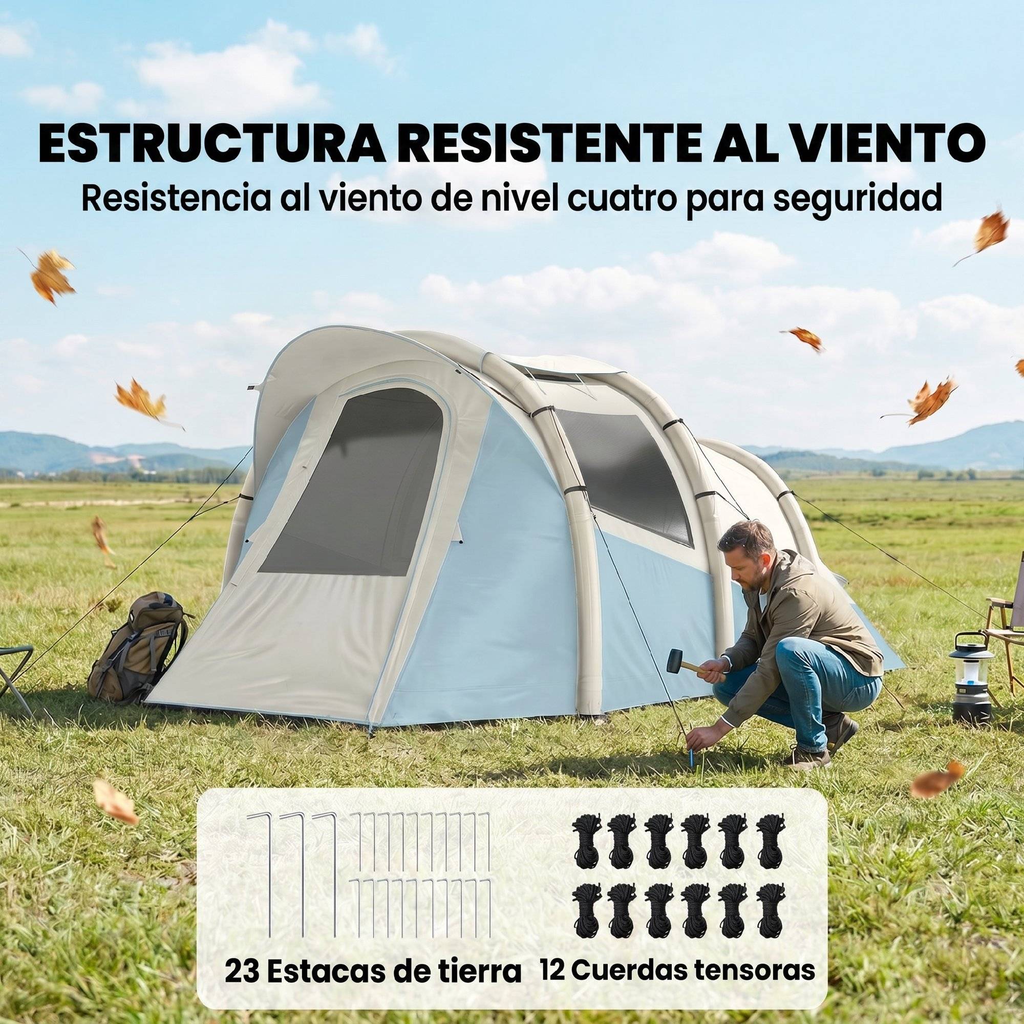 ComfortXL - Tente Gonflable Toile Camping 2-3 Personnes Imperméable 3000mm Bleu Clair - ComfortXL Outdoor Living - Image 10