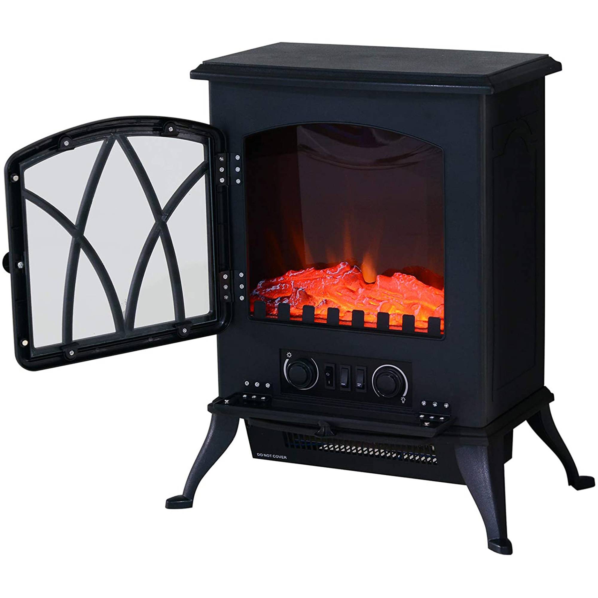 Cheminée électrique portable 1000W/2000W, silencieuse, sur pied, avec effet flamme et une zone de chauffe de 30 m², noire. - Image 1