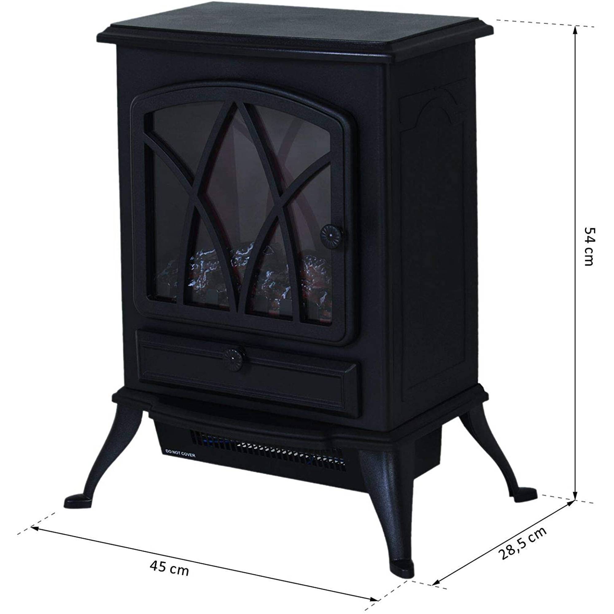 Cheminée électrique portable 1000W/2000W, silencieuse, sur pied, avec effet flamme et une zone de chauffe de 30 m², noire. - Image 5