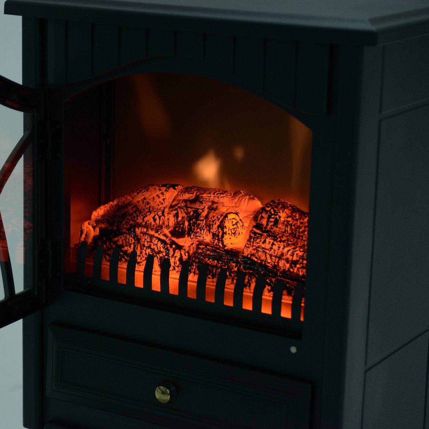 Cheminée électrique portable 1000W/2000W, silencieuse, sur pied, avec effet flamme et une zone de chauffe de 30 m², noire. - Image 9