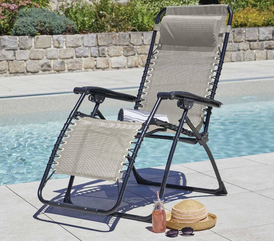 Ozalide - Lot de 2 fauteuils relax en acier pliant lin PALAVAS - Image 1