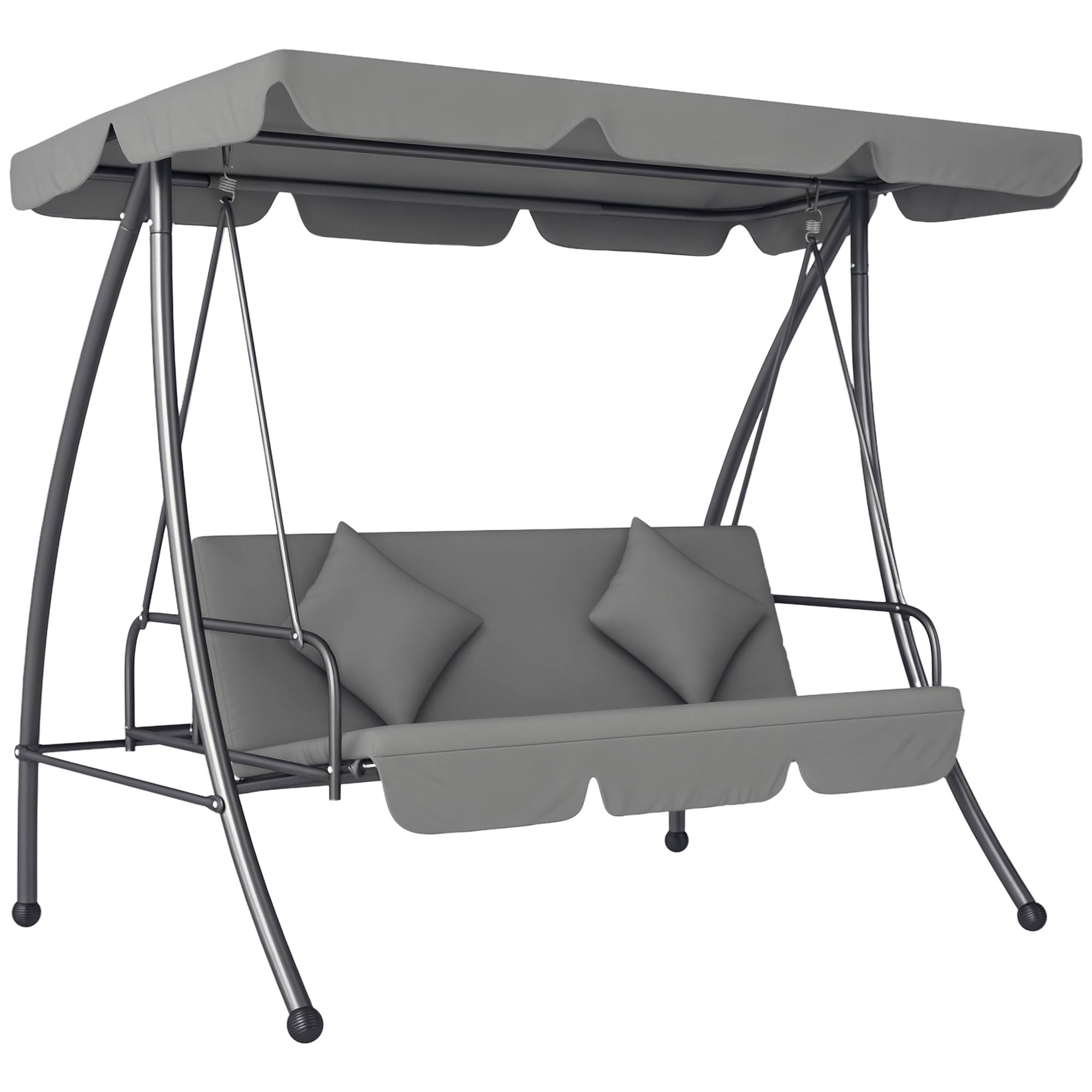 Balancelle de Jardin Convertible 3 Places Inclinaison Toit réglable Matelas 2 x 1,25 x 1,7 m métal Polyester Gris clair - Image 1