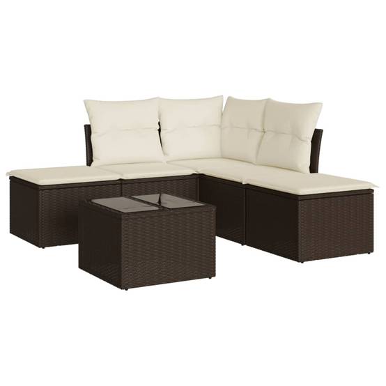 Salon de jardin 5 places résine tressée avec coffres de rangement et table pour extérieur Marron blanc crème – ComfortXL Outdoor Living - Image 2