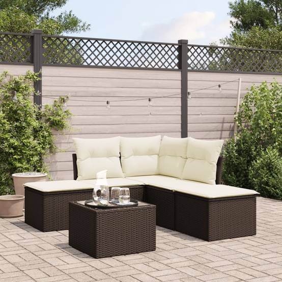 Salon de jardin 5 places résine tressée avec coffres de rangement et table pour extérieur Marron blanc crème – ComfortXL Outdoor Living - Image 1