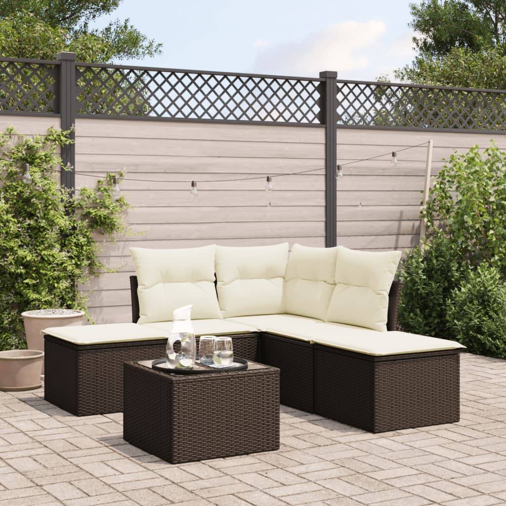 Salon de jardin 5 places résine tressée avec coffres de rangement et table pour extérieur Marron blanc crème – ComfortXL Outdoor Living - Image 1