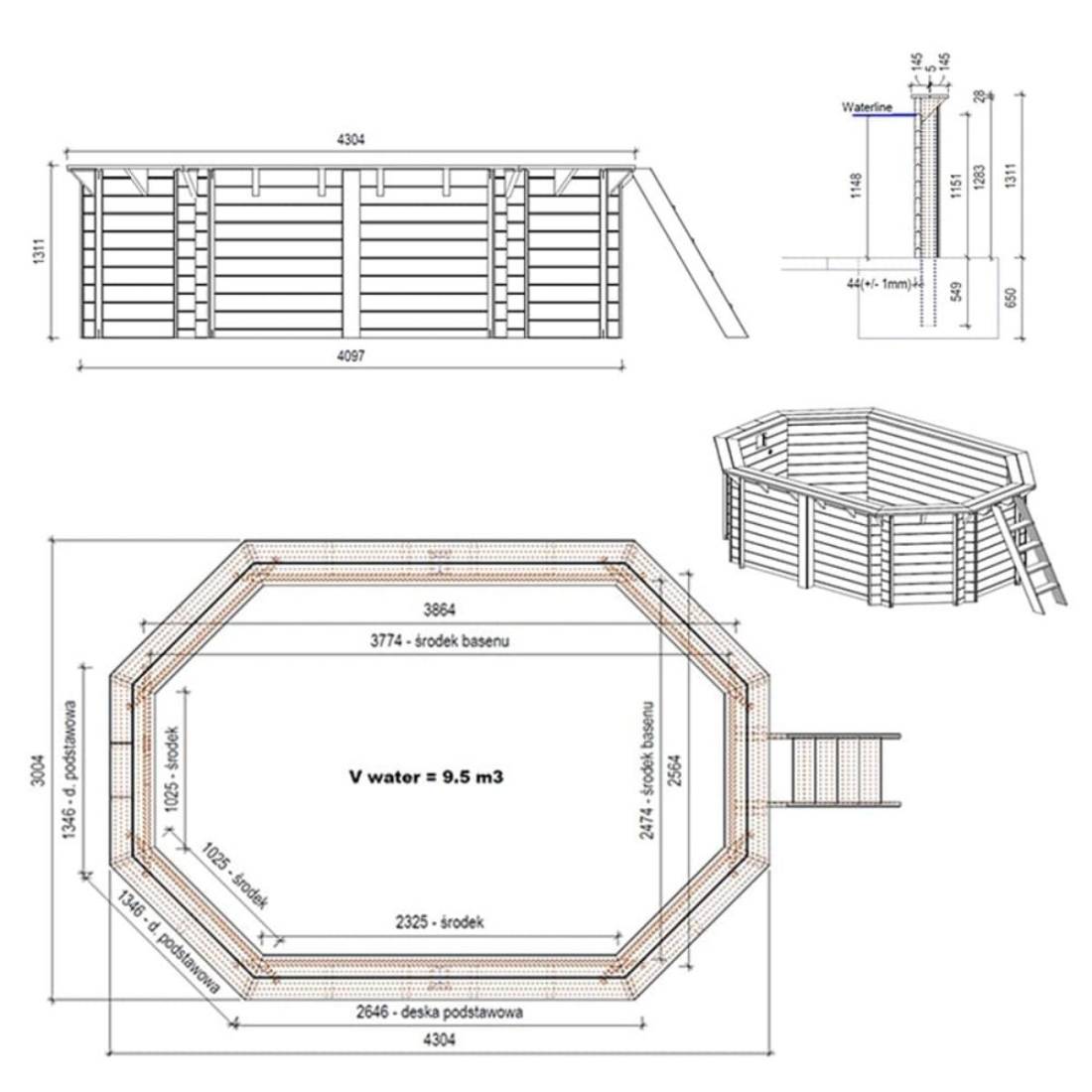 Altanka - Piscine hors sol en bois NEMO 4.3 x 3 - H.1.31 m, sable, fixations à visser - BAS7303OSPL3 - ALTANKA - Image 4