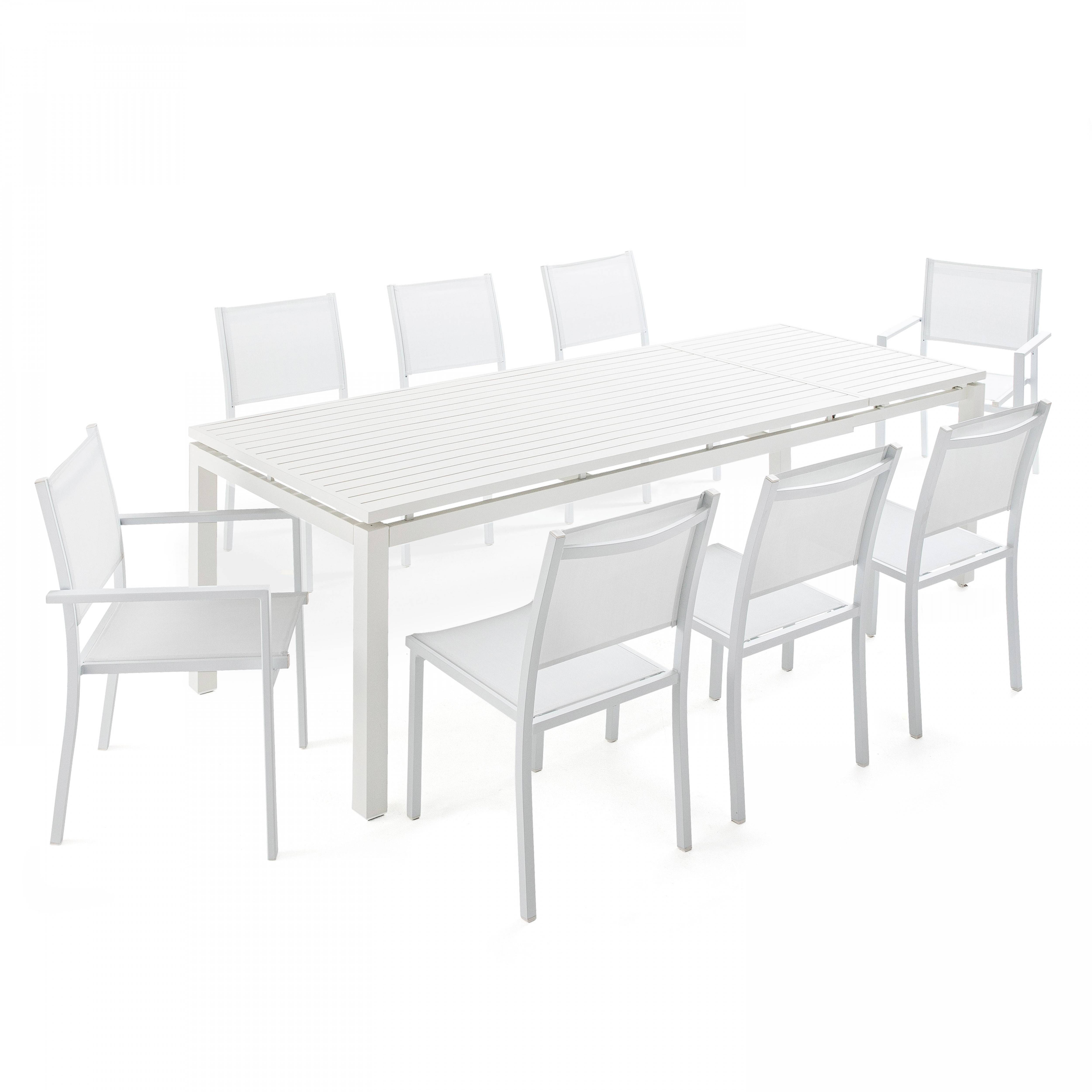 Oviala - Ensemble table de jardin extensible en aluminium et 8 assises blanc Galilée - Oviala - Image 1