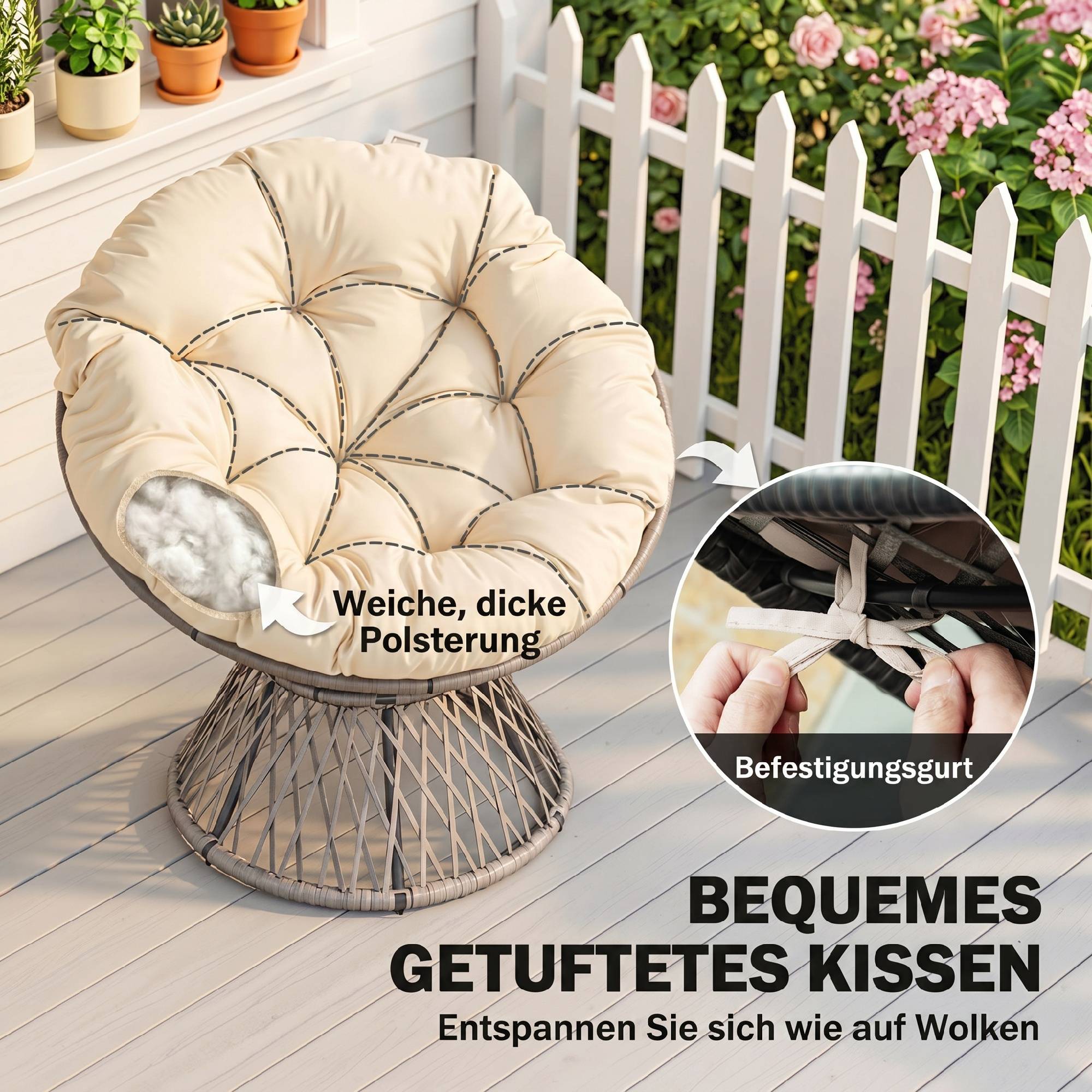 Fauteuil papasan rotin synthétique beige 87 x 97 x 90 cm - PANGIVO - Image 8