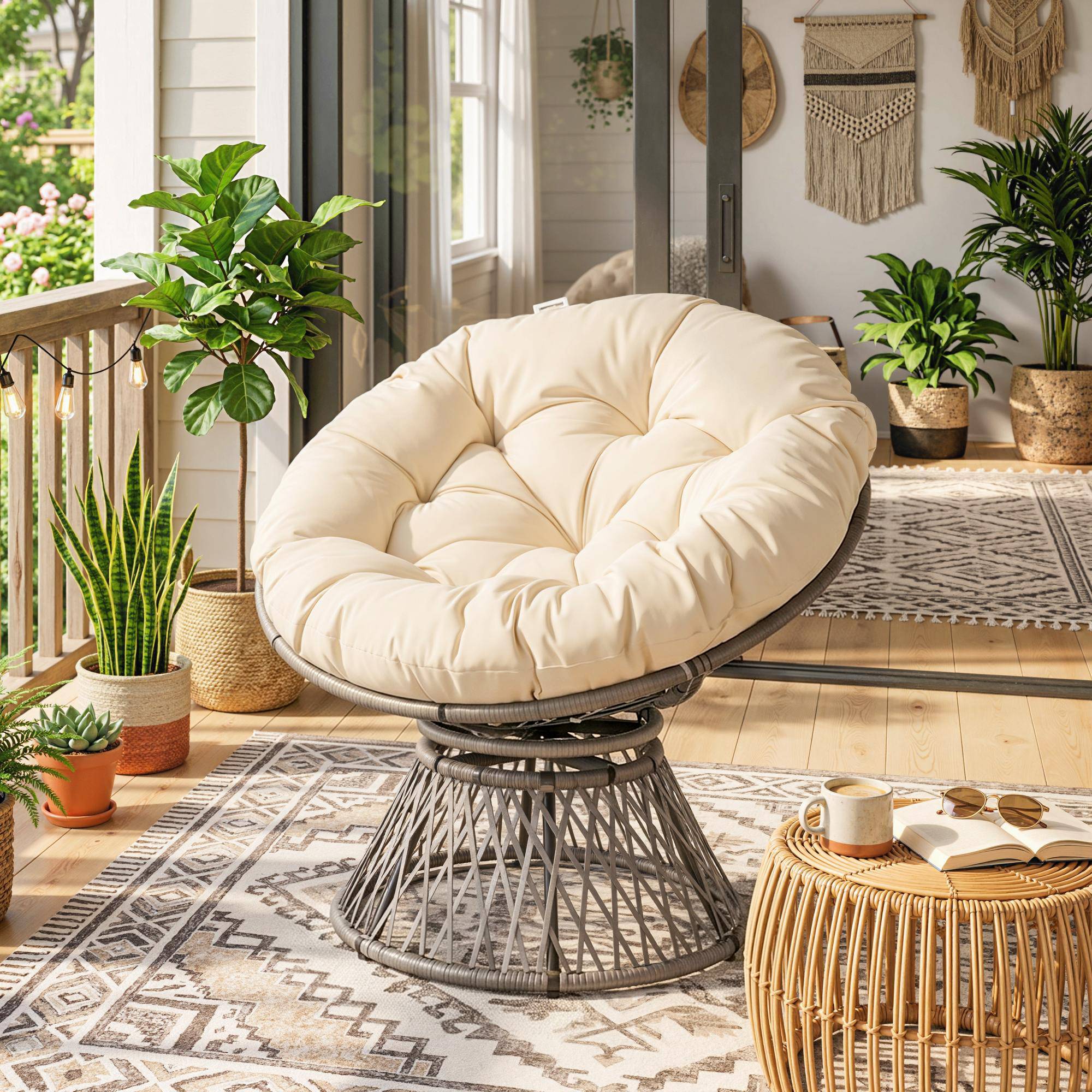 Fauteuil papasan rotin synthétique beige 87 x 97 x 90 cm - PANGIVO - Image 4
