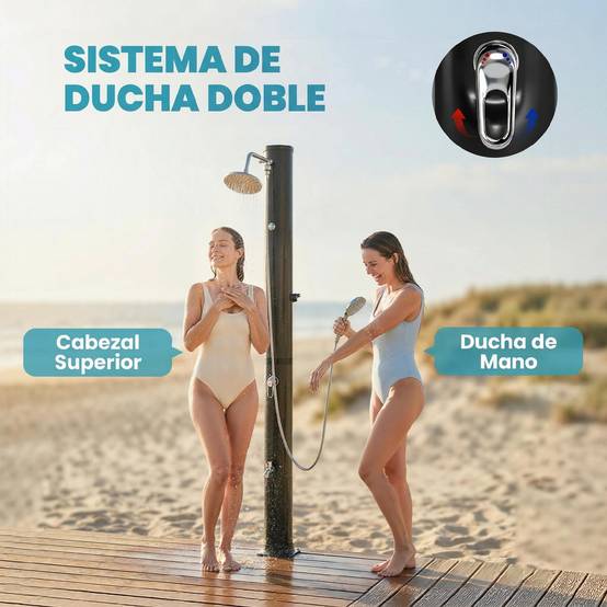 Douche solaire de jardin 40 L avec douchette, robinet au pied et température réglable (max. 60 °C) pour piscine - Noir - Image 7