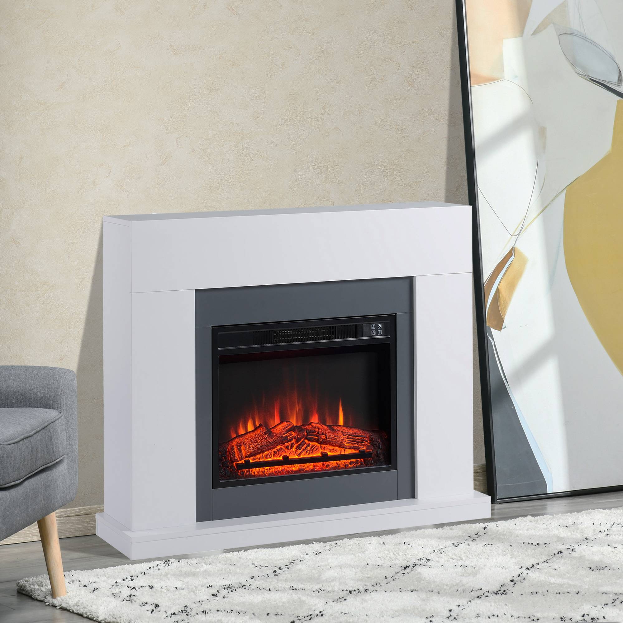 Cheminée électrique murale avec effet flamme LED et minuterie, surface de chauffe de 37 m², 2000 W - Blanc - Image 4