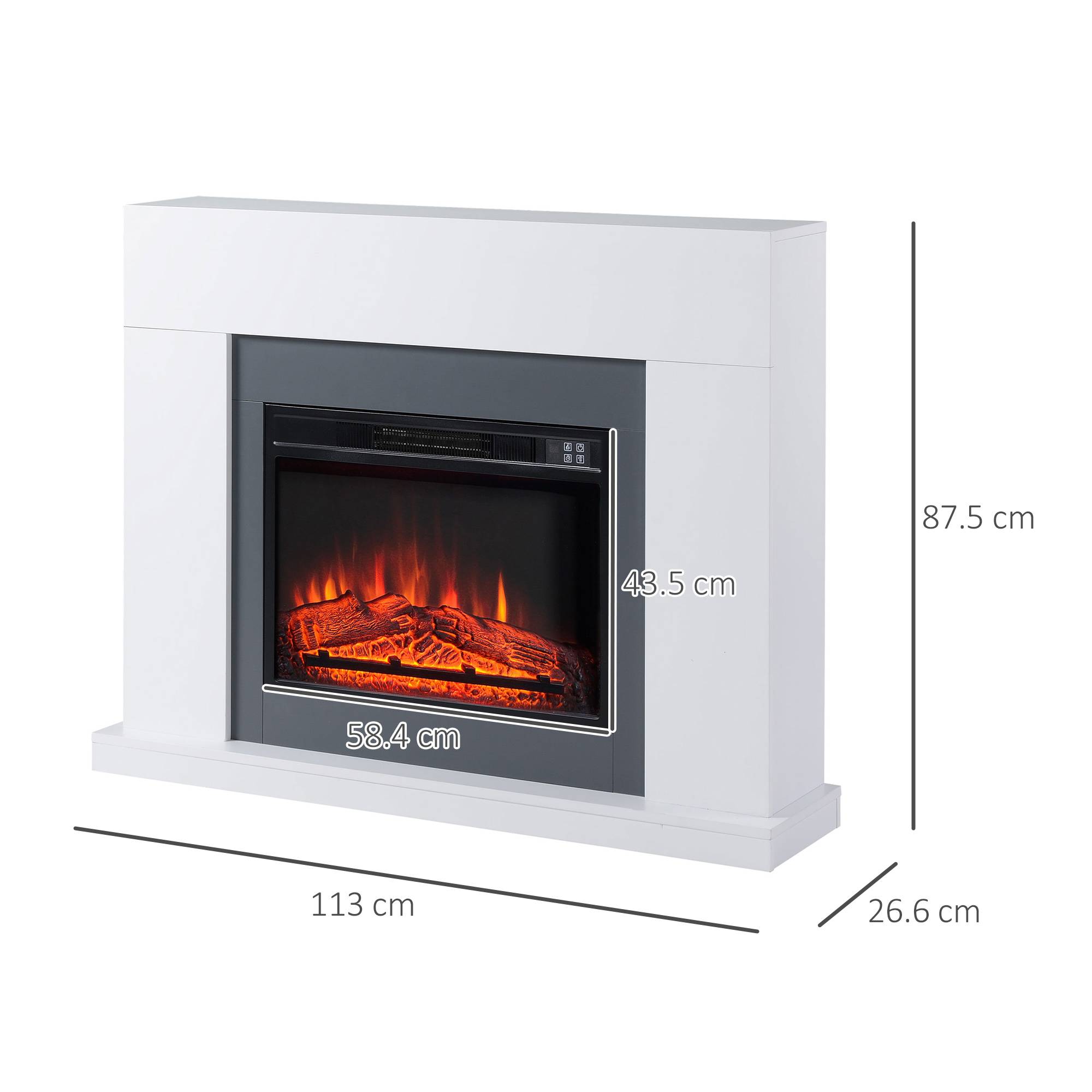 Cheminée électrique murale avec effet flamme LED et minuterie, surface de chauffe de 37 m², 2000 W - Blanc - Image 5