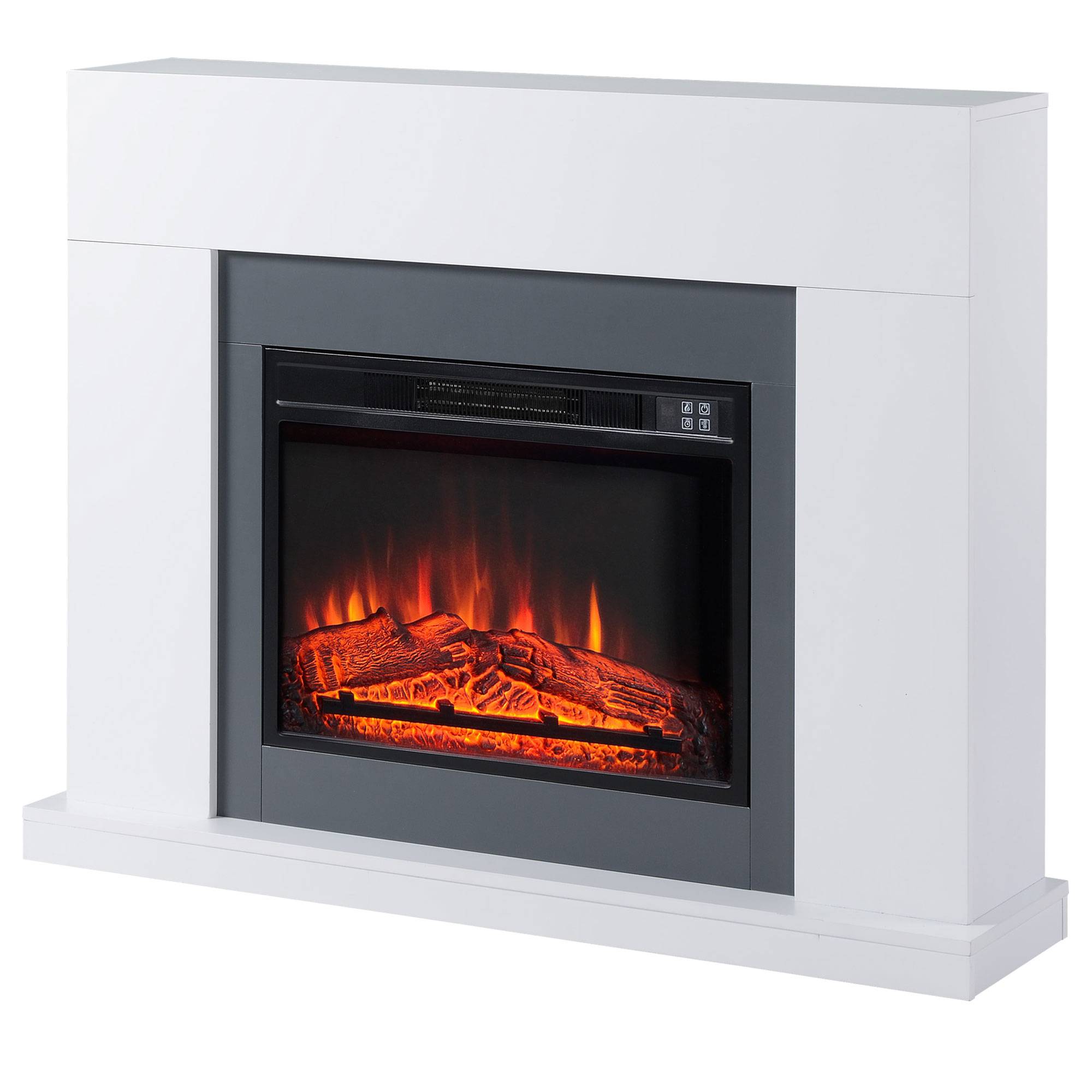Cheminée électrique murale avec effet flamme LED et minuterie, surface de chauffe de 37 m², 2000 W - Blanc - Image 2