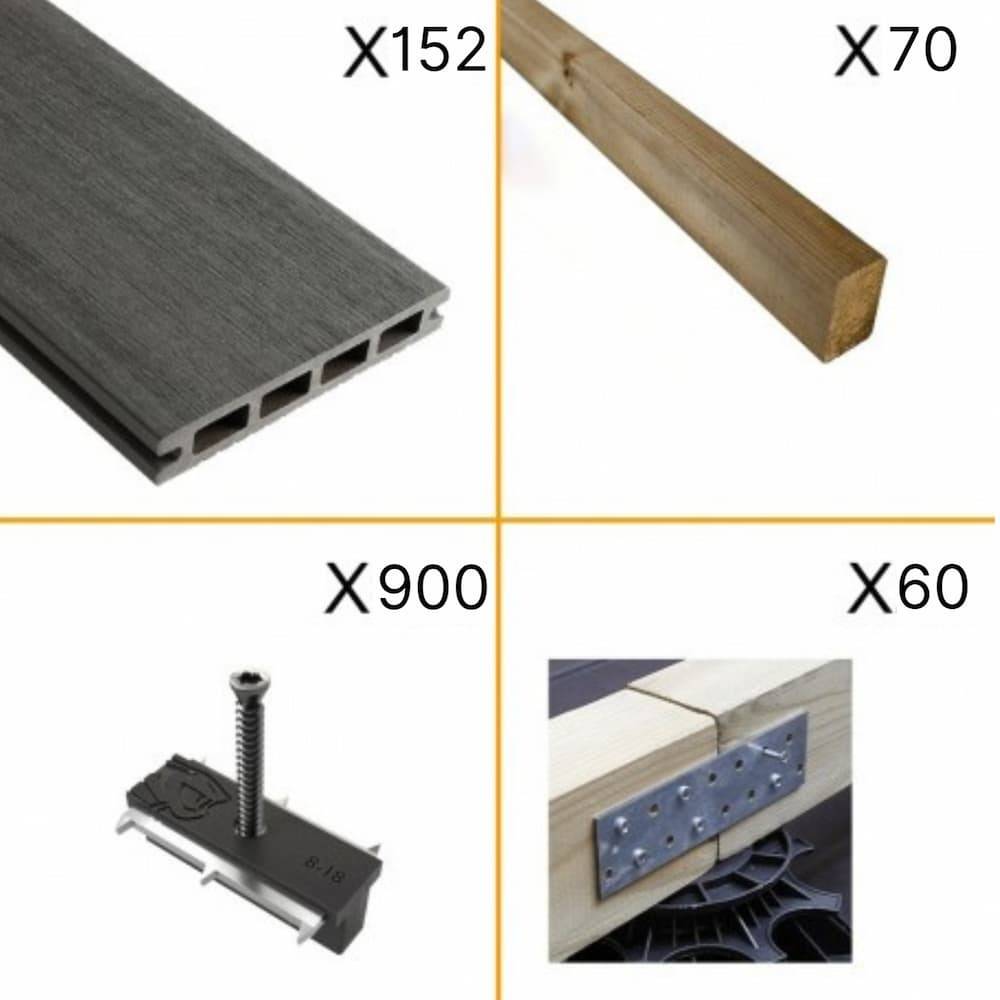 Kit Terrasse Composite NAVIA 50m² - Gris Foncé - 152 lames de terrasse (220 x 14.5 x 2.2 cm) - Fixation par Clips - Terrasse - Image 2