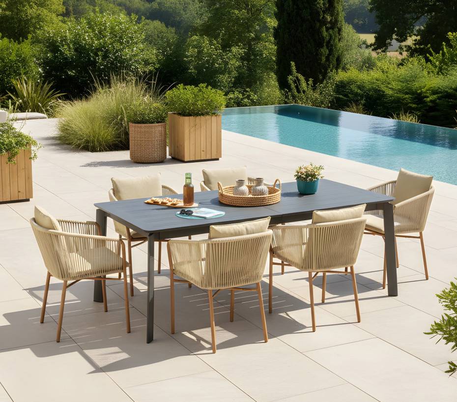 Ensemble table et chaises de jardin  8 places  Gris Anthracite  NAIROBUZA