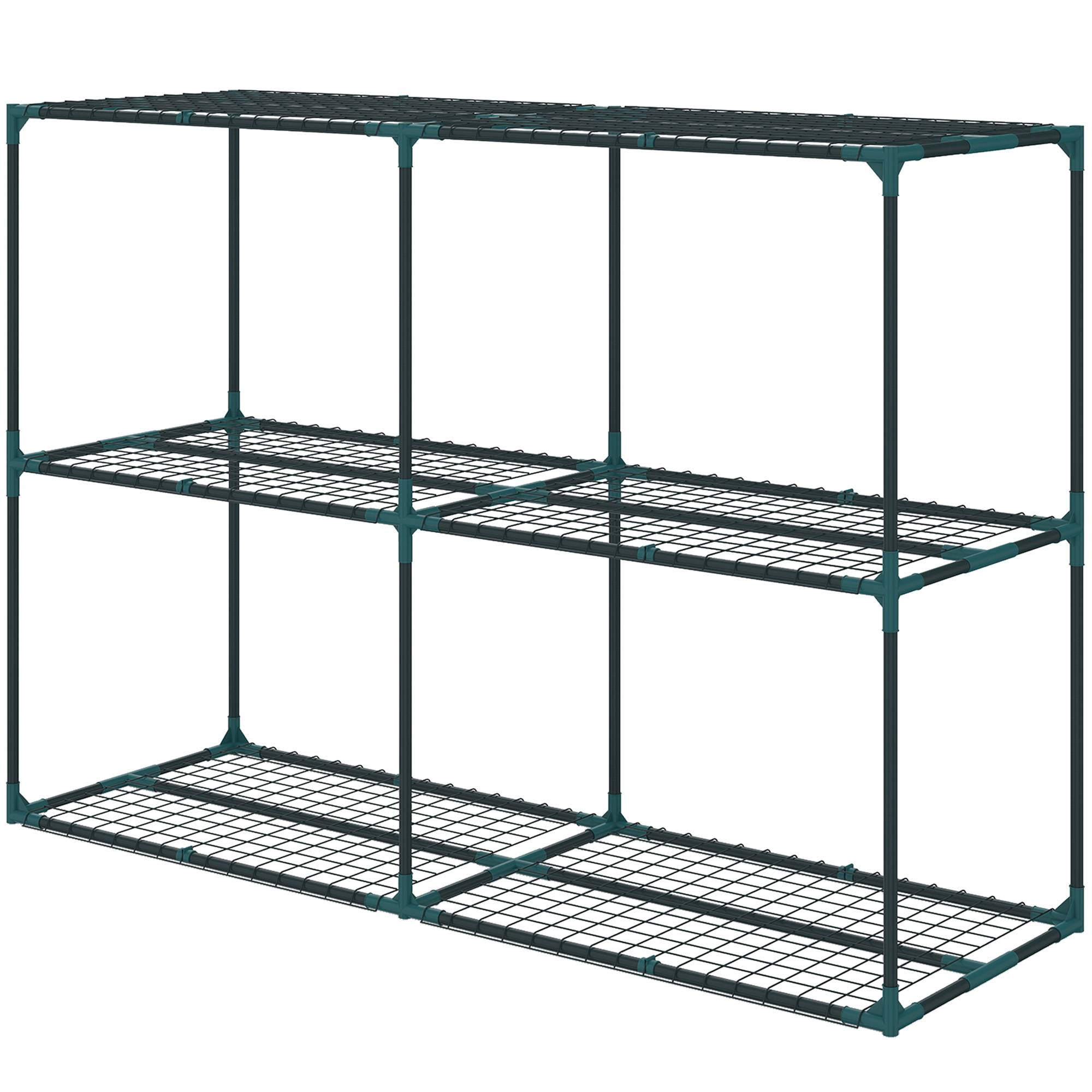 Étagère verte 143x48x100 cm en acier 3 niveaux pour intérieur et extérieur, support design sobre pour plantes pratique et modulable - Image 2