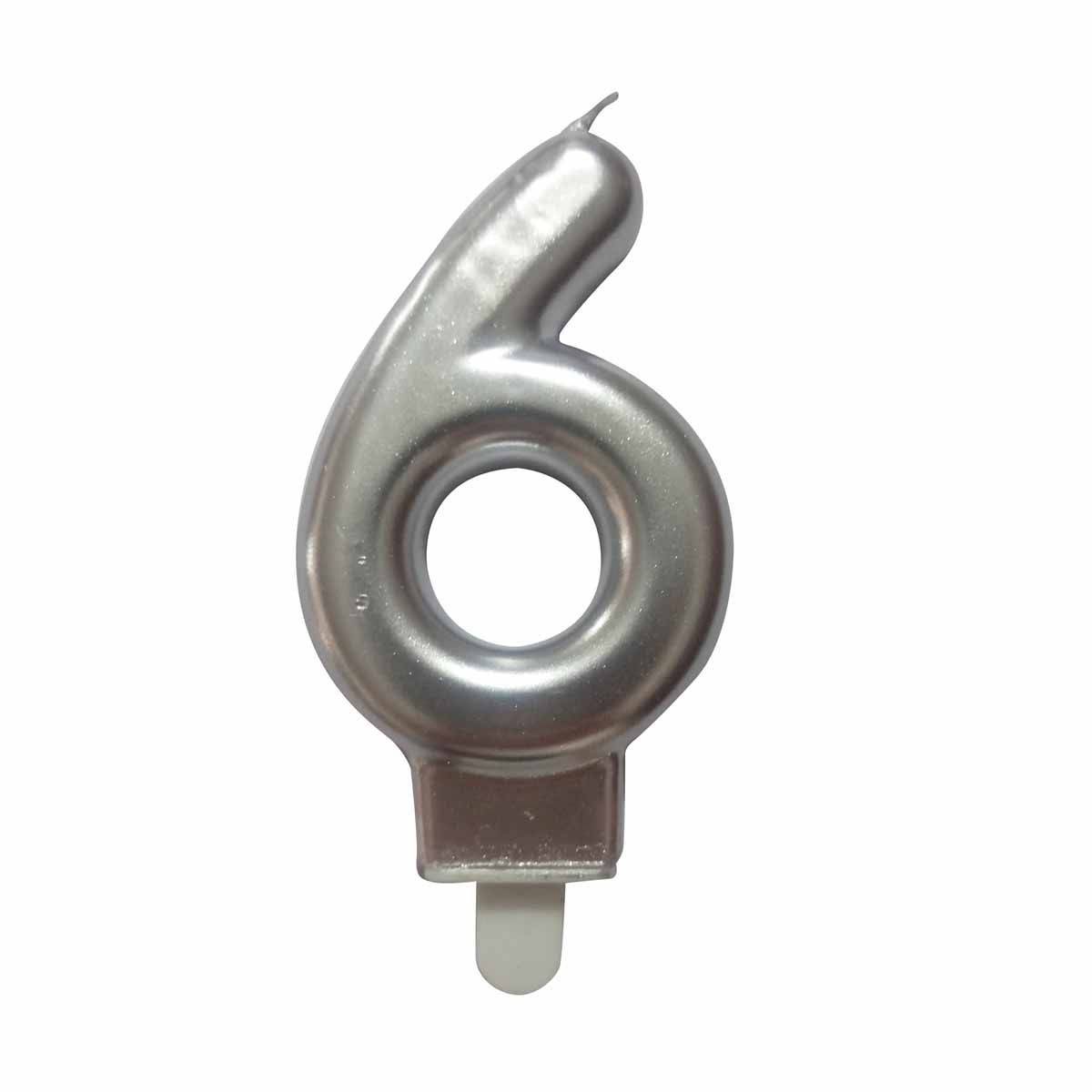 Bougie d'Anniversaire "Chiffre 6" 7cm Argent