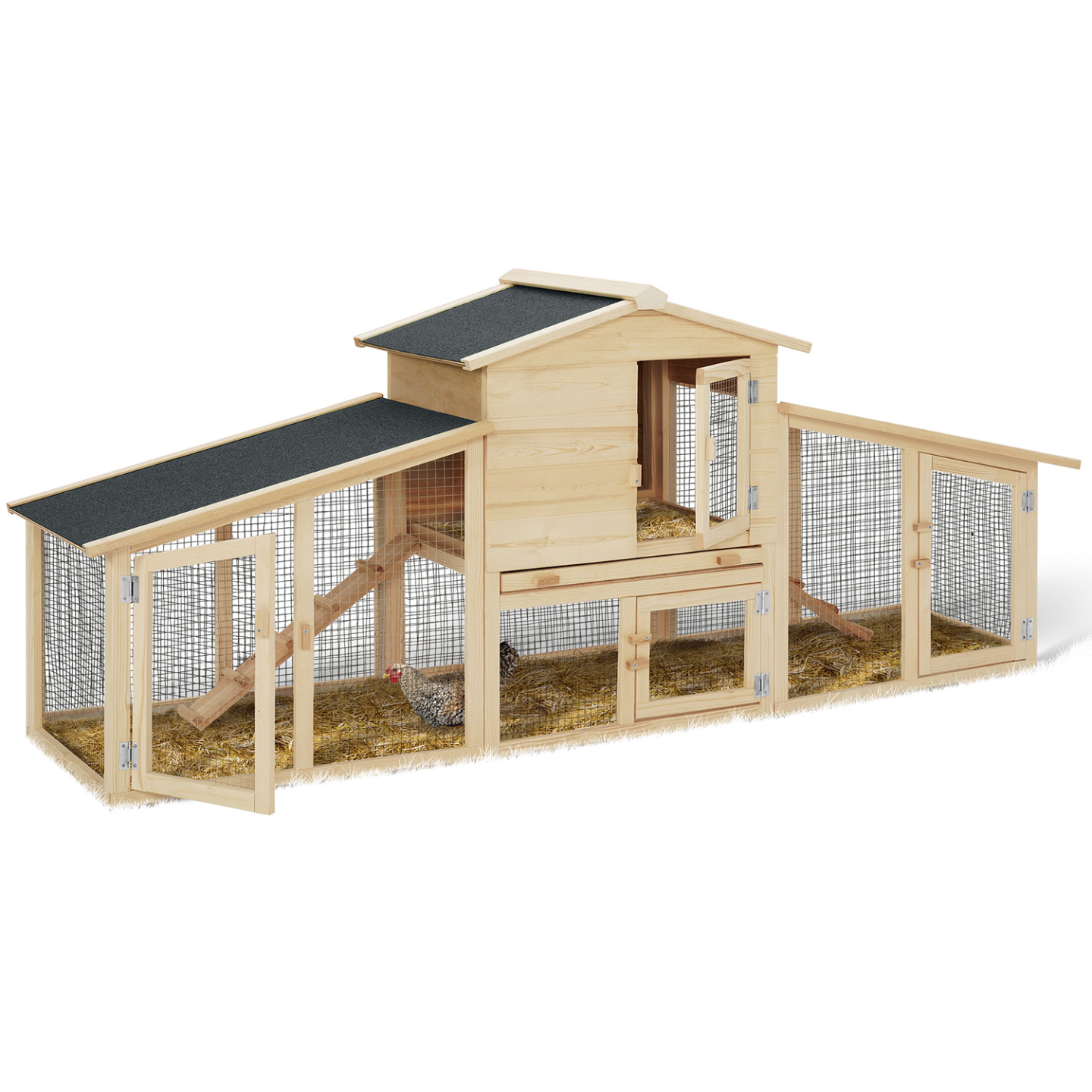 Poulailler VIP XXL – clapier double surélevé 2 niveaux, tiroir déjection, bois naturel – ID Market - Image 2
