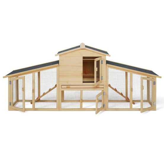 Poulailler VIP XXL – clapier double surélevé 2 niveaux, tiroir déjection, bois naturel – ID Market - Image 3