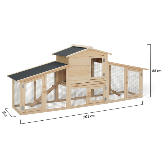Poulailler VIP XXL – clapier double surélevé 2 niveaux, tiroir déjection, bois naturel – ID Market - Image 4