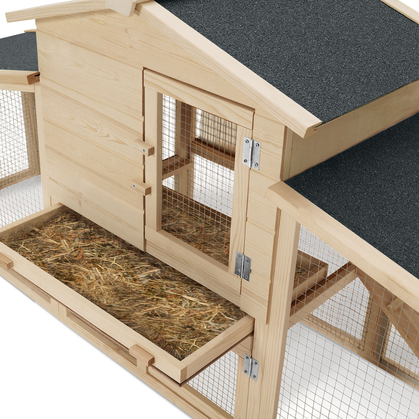 Poulailler VIP XXL – clapier double surélevé 2 niveaux, tiroir déjection, bois naturel – ID Market - Image 6