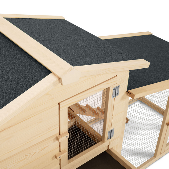 Poulailler VIP XXL – clapier double surélevé 2 niveaux, tiroir déjection, bois naturel – ID Market - Image 7