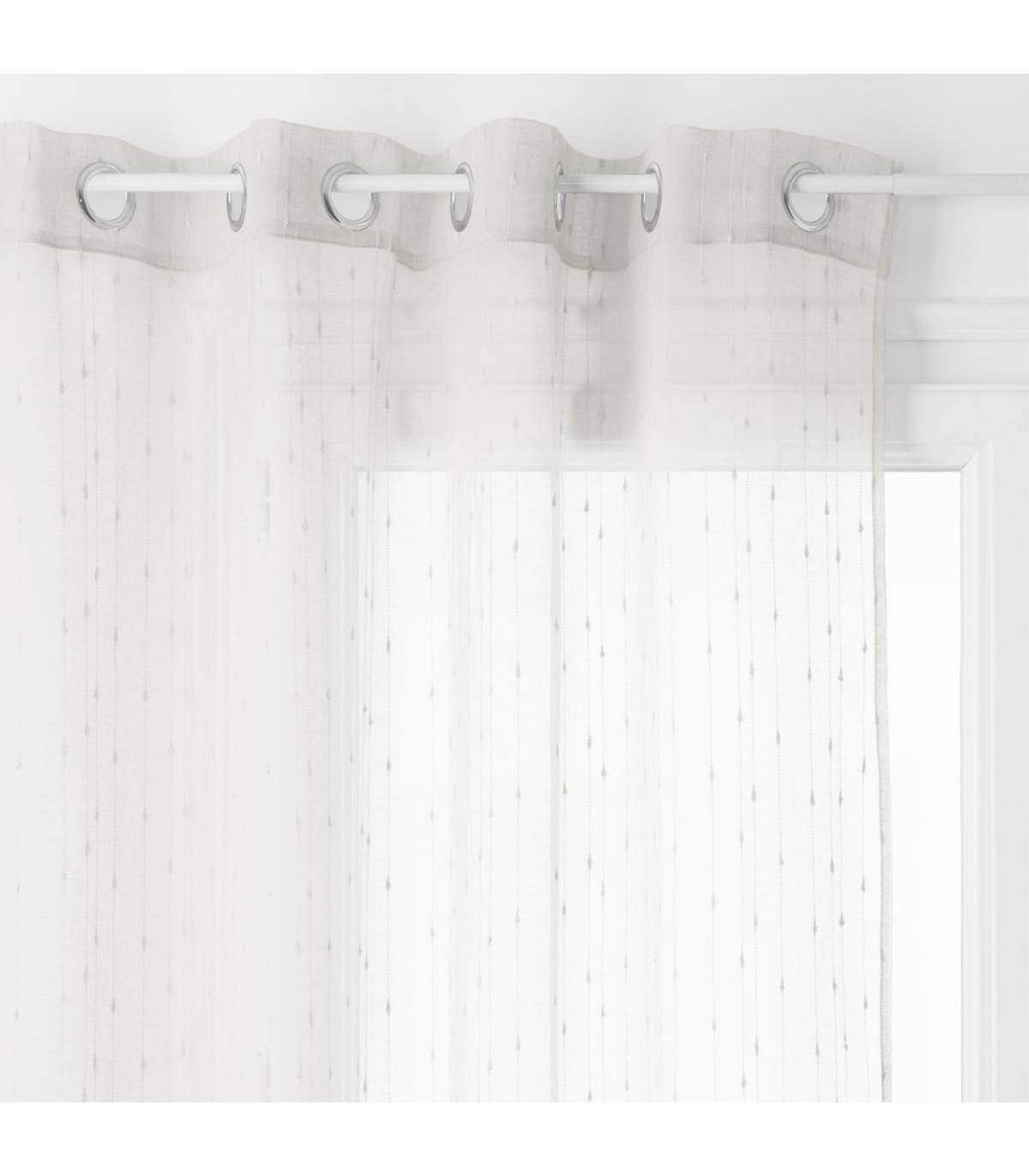 Voilage à œillets  Beige Lin avec fines rayures en relief 140 x 260 cm - Image 1
