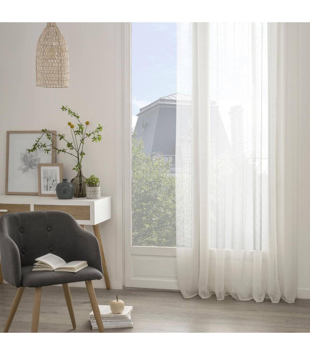 Voilage à œillets  Beige Lin avec fines rayures en relief 140 x 260 cm - Image 4