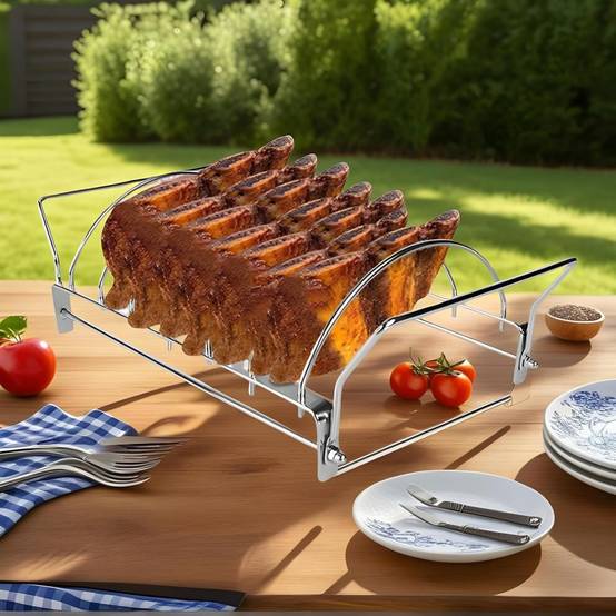 Support vertical pour barbecue - 6 côtes/ailes - Acier inoxydable antiadhésif - Pliable et facile à nettoyer-Living123 - Image 5