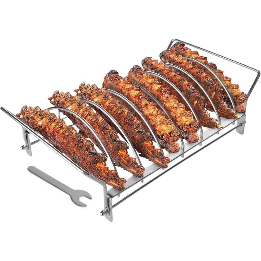 Support vertical pour barbecue - 6 côtes/ailes - Acier inoxydable antiadhésif - Pliable et facile à nettoyer-Living123 - Image 1