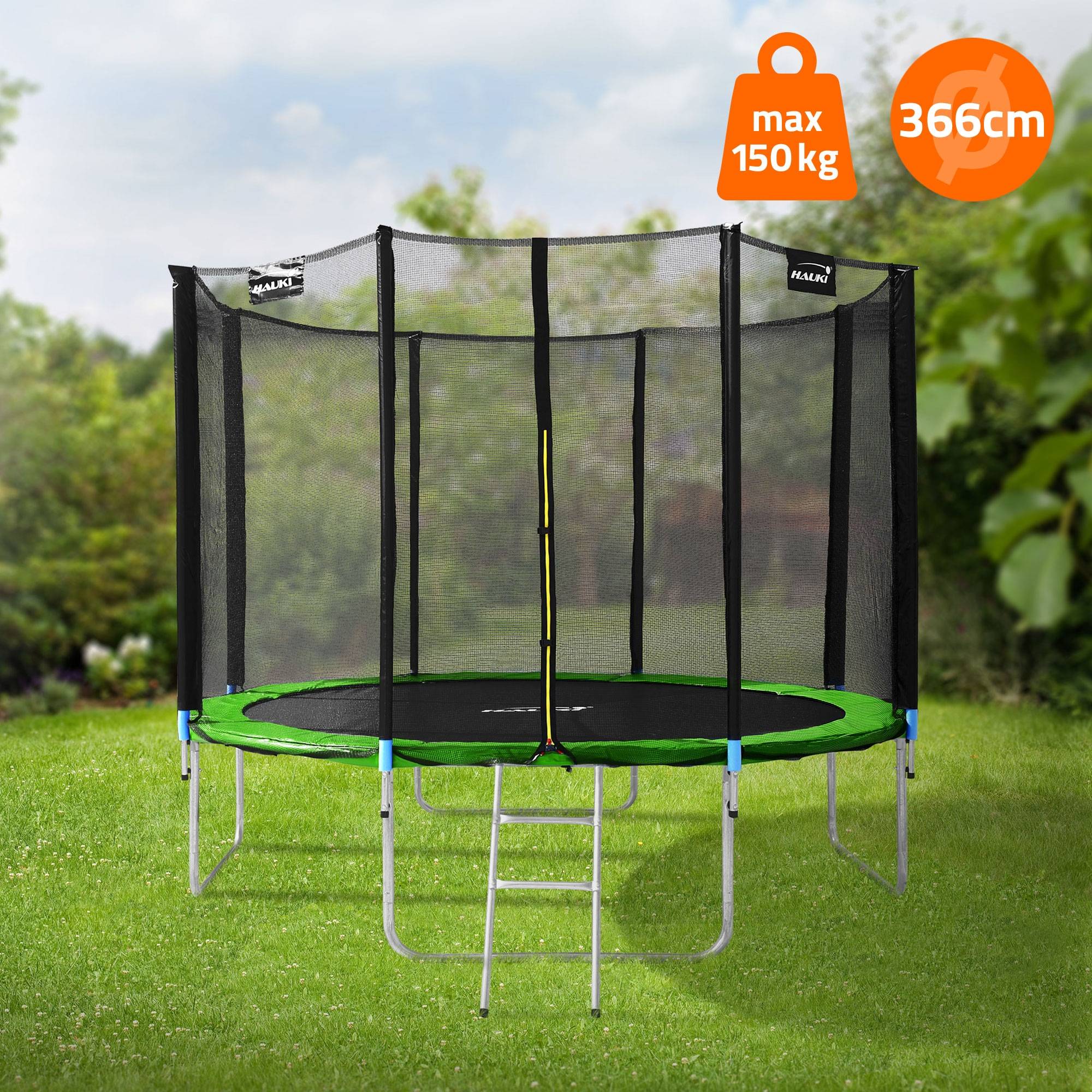 Trampoline de jardin avec filet de sécurité et échelle set complet vert Ø 366 cm - Image 2