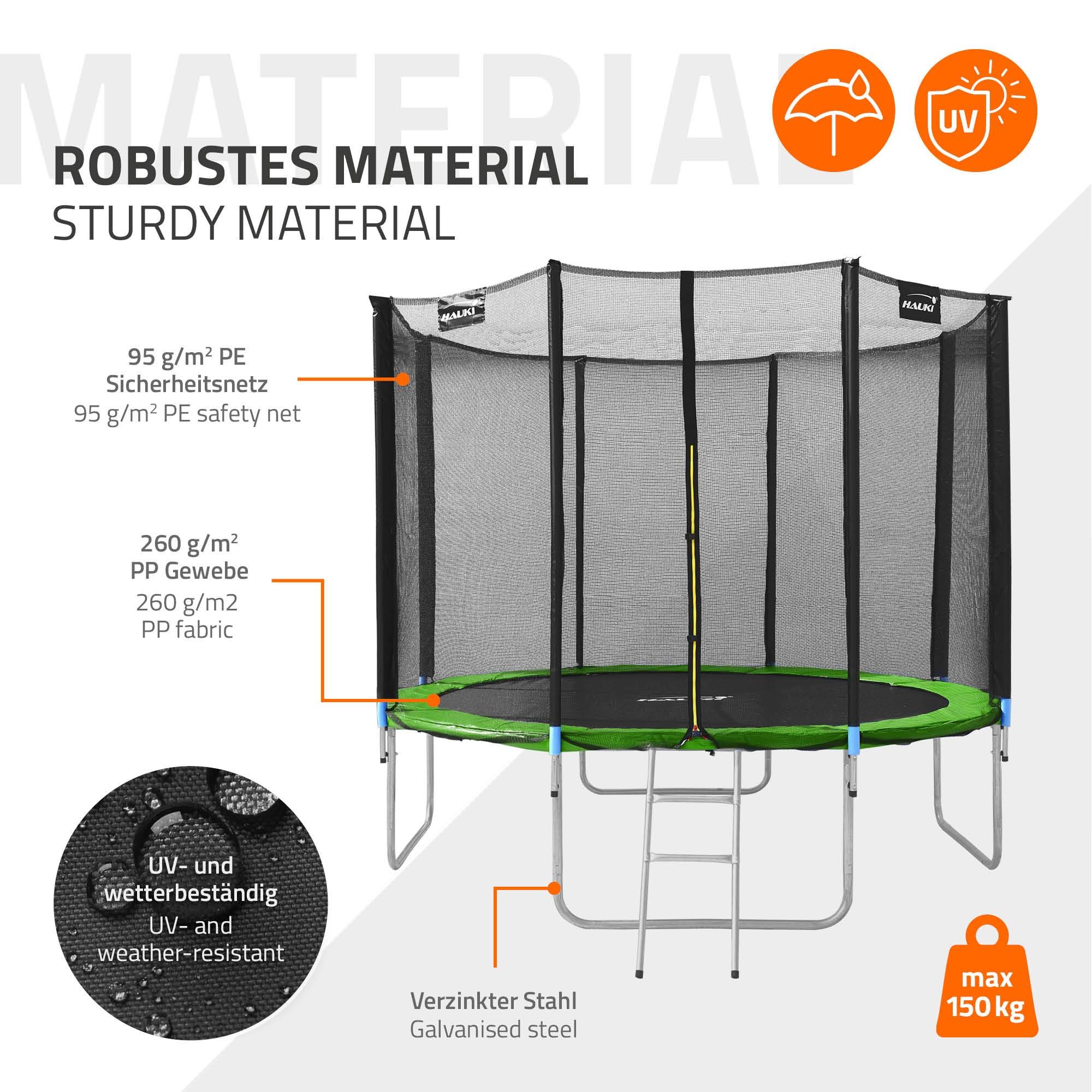 Trampoline de jardin avec filet de sécurité et échelle set complet vert Ø 366 cm - Image 7