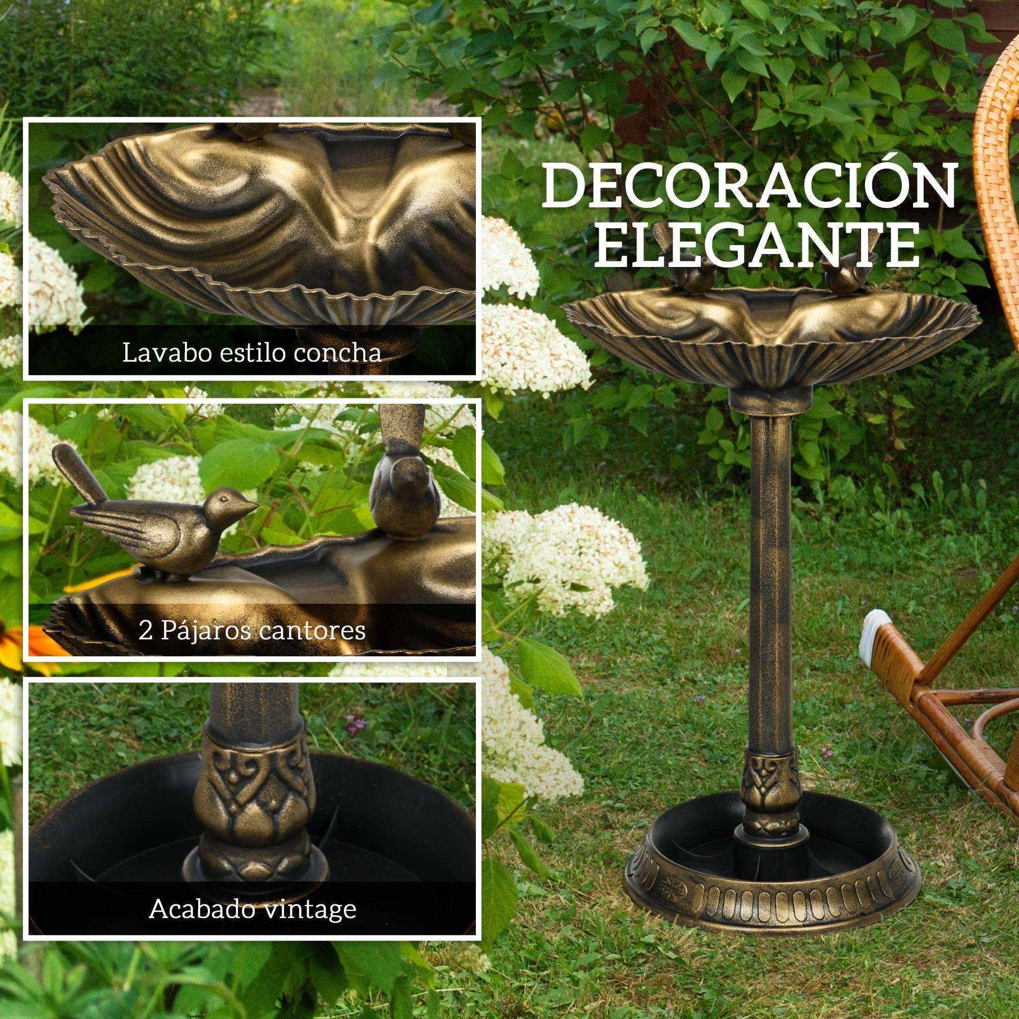 ComfortXL - Bain d’oiseaux extérieur en polypropylène 81 cm bronze pour jardin double vasque - ComfortXL Outdoor Living - Image 7