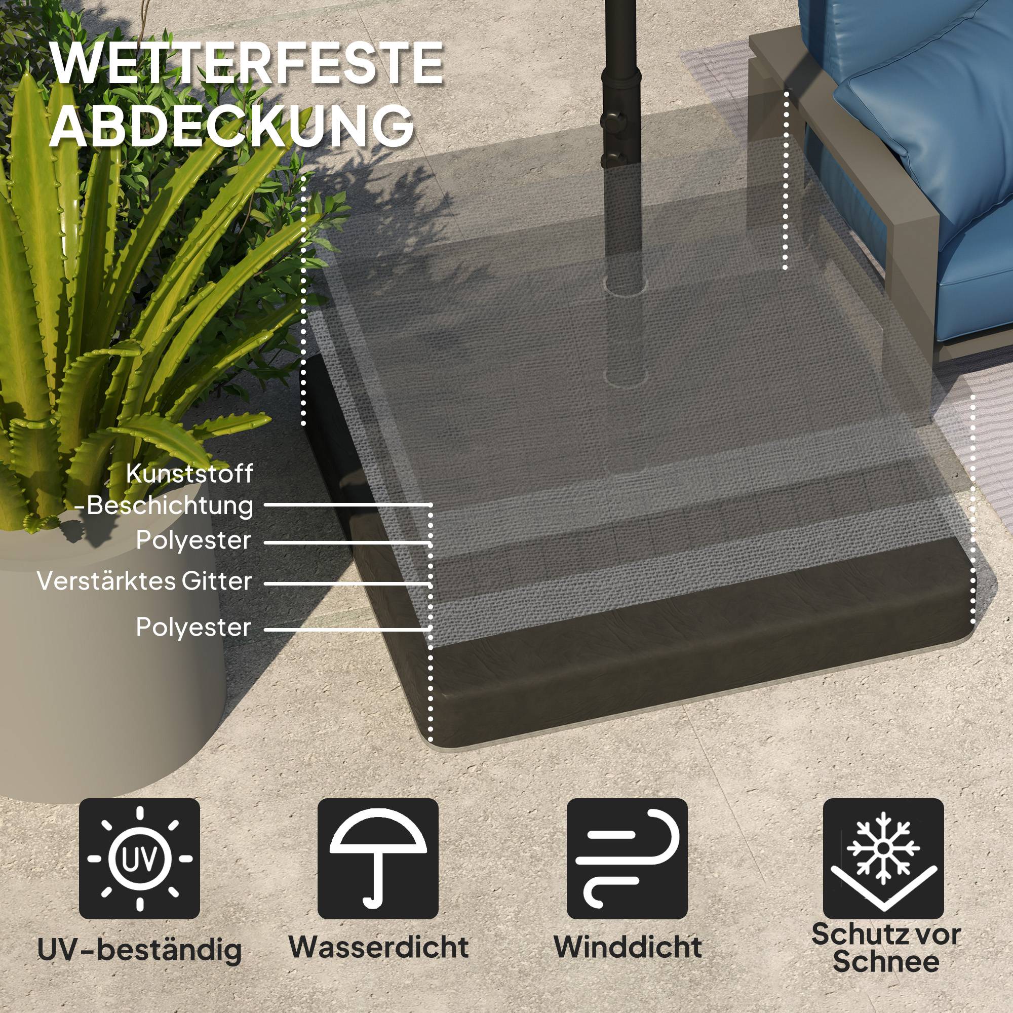 Poids de base pour pied de parasol, étanche, remplissable de sable, plastique, 89L x 89l x 10,5H cm - Image 6