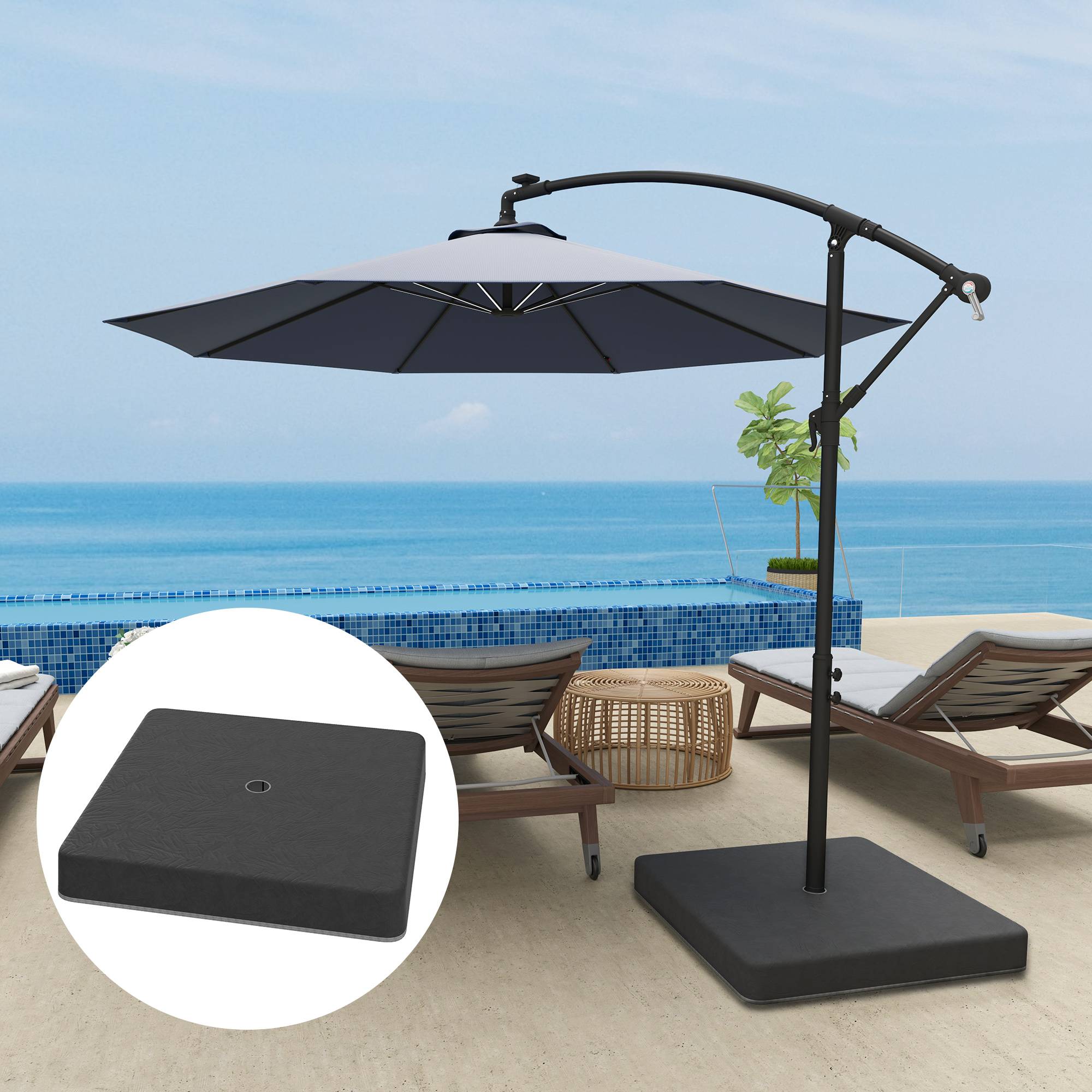 Poids de base pour pied de parasol, étanche, remplissable de sable, plastique, 89L x 89l x 10,5H cm - Image 3